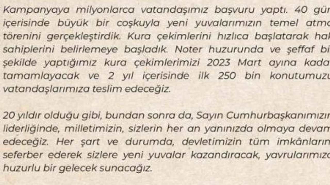 Bakan Kurum’dan, “İlk Evim, İlk İş Yerim” projesine başvuran vatandaşlara teşekkür mektubu