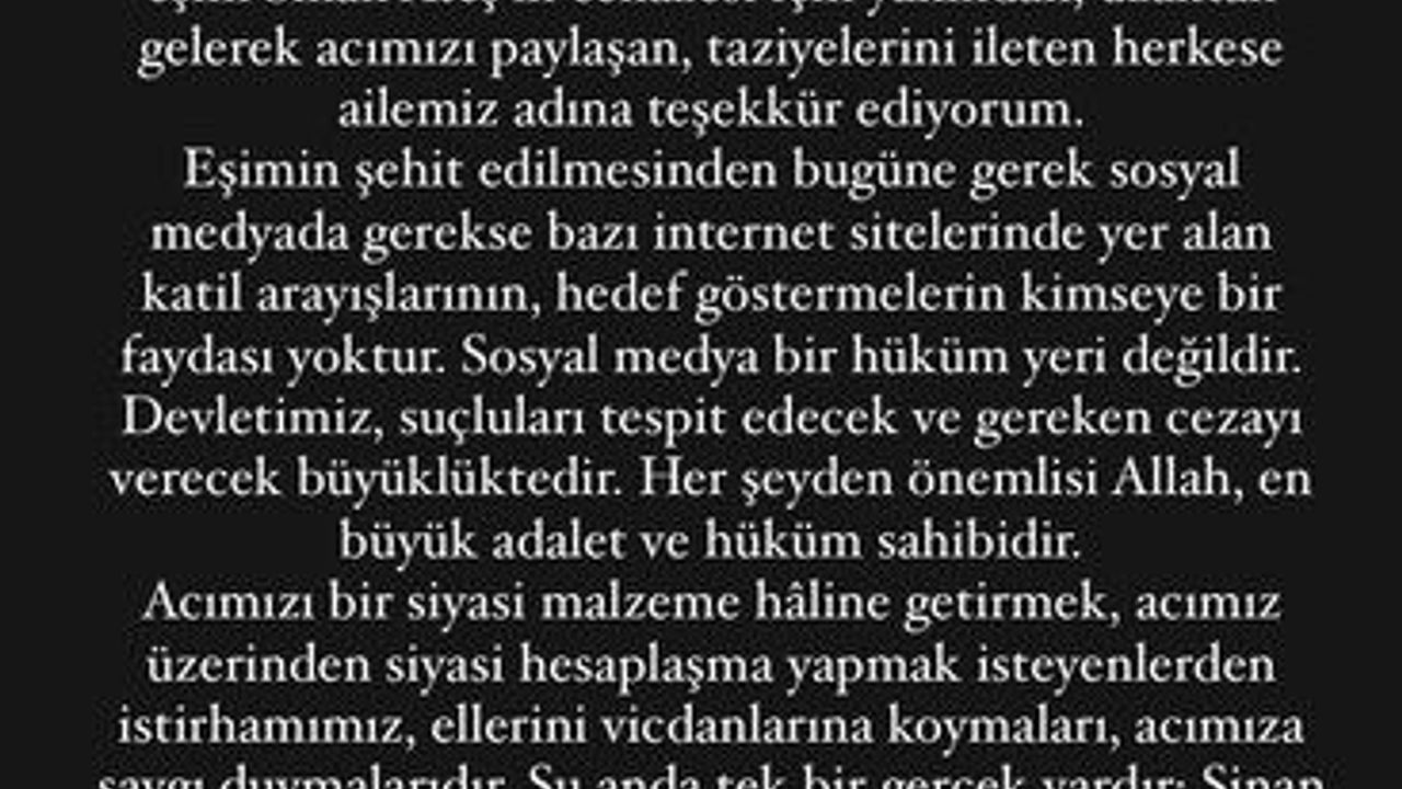 Sinan Ateş'in eşinden açıklama 
