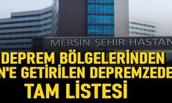 Deprem bölgesinden Mersin Şehir Hastanesine gönderilen hasta listesi