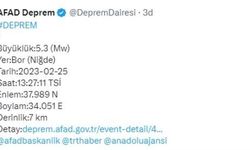 Son Dakika! Niğde'nin Bor ilçesinde 5.3 büyüklüğünde deprem meydana geldi