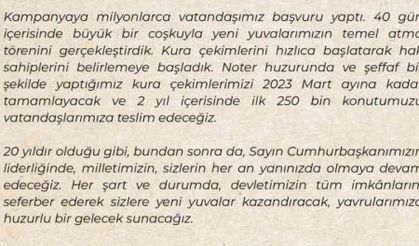 Bakan Kurum’dan, “İlk Evim, İlk İş Yerim” projesine başvuran vatandaşlara teşekkür mektubu