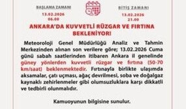 Ankara'da Fırtına Alarmı: Valilikten Vatandaşlara Kritik Uyarı