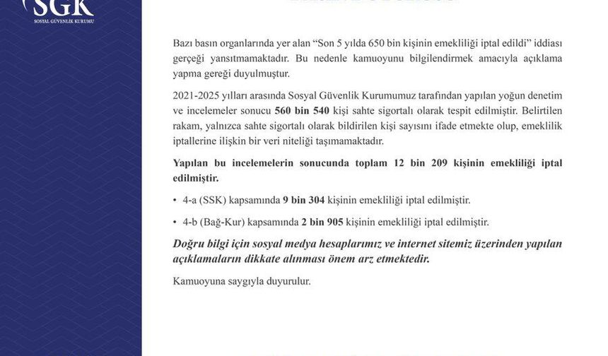 SGK'dan "650 Bin Emeklilik İptali" İddiasına Yalanlama
