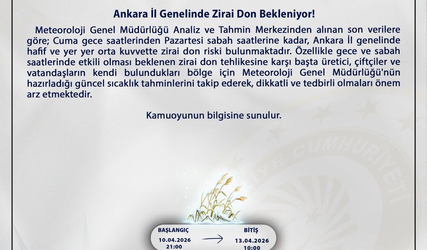 Ankara Valiliği’nden Meteorolojik Uyarı: İl Genelinde Zirai Don Bekleniyor