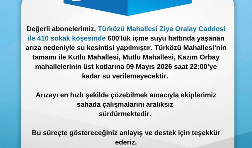 Aski'den Kritik Uyarı: Ankara'da 4 Mahallede Saatler Sürecek Su Kesintisi