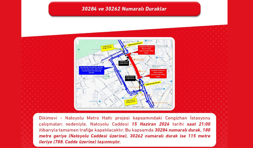 Natoyolu Caddesi 15 Haziran’da Trafiğe Kapatılıyor
